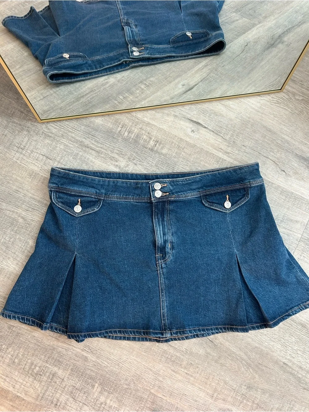 Y2K Style AE Low Rise Denim Pleated Mini Skirt Size 16